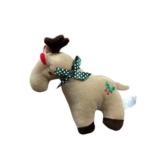 Reindeer Plush Rattle Christmas Stuffed Animal Sewn Eyes Lovey AD Sutton Baby